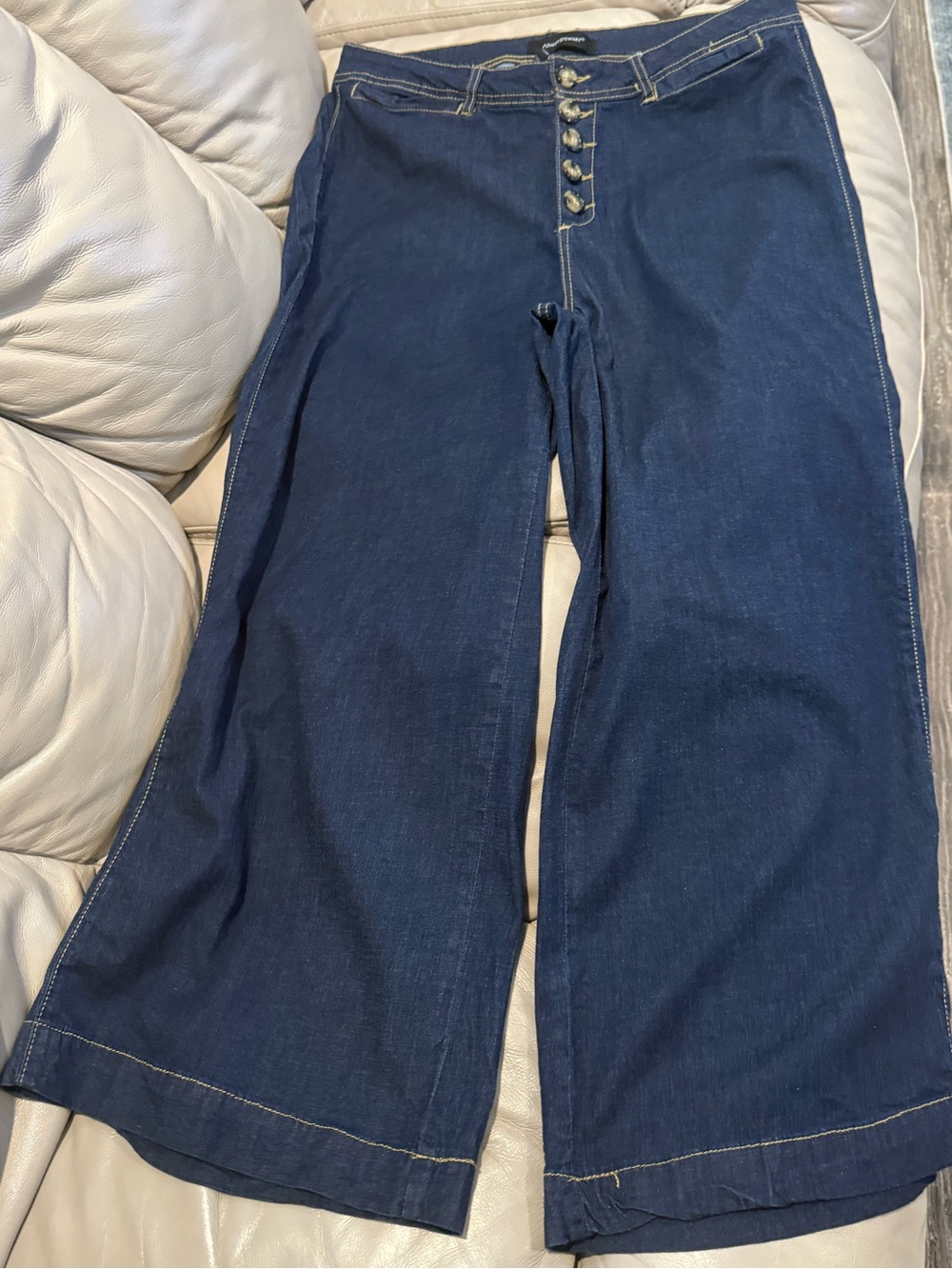 Ashley Stewart Dark Blue Wide Leg Jeans with Button Front